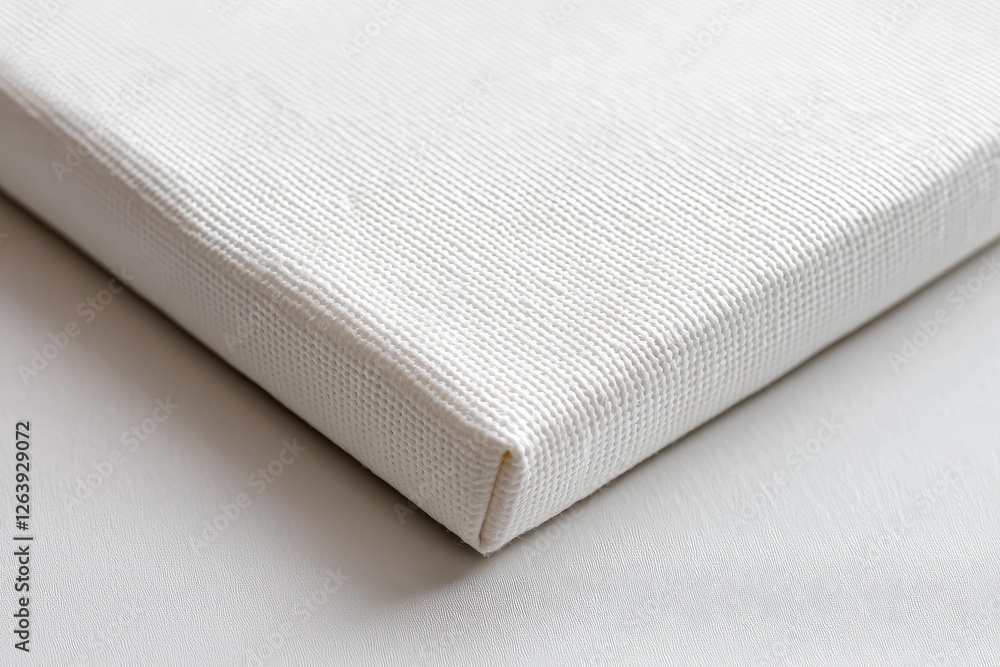 Poster close-up view of textured white canvas with a clean edge for art and design projects, perfect for pa