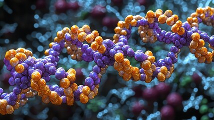 Close-up view of a colorful DNA double helix structure with a blurred background