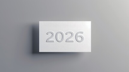A sleek, embossed 2026 design on a white card with subtle texture, set against a gradient gray background. Ideal for sophisticated milestone or annual project designs. AI generated.
