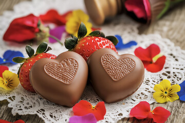 Obraz premium chocolate strawberries with flower petals