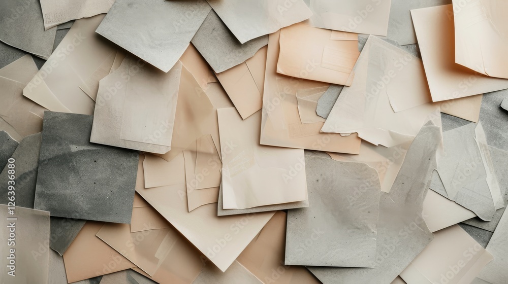 Aufkleber a modern abstract collage with overlapping paper pieces in neutral, gray, and beige tones, creating 