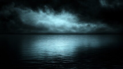 Dark moody sea reflecting eerie twilight sky. AI Generated
