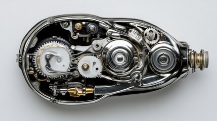 Naklejka premium A detailed gear mechanism used in construction equipment on a silver background