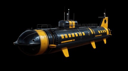 A futuristic cargo submarine concept for undersea industrial transport on a sleek black background