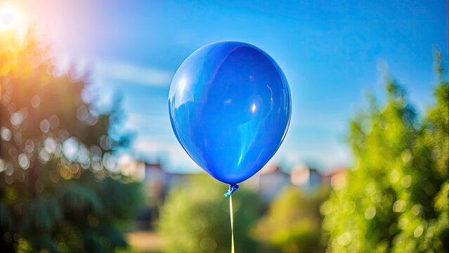 Blauer Luftballon Foto: Tiefensch&auml;rfe, Himmel, Ballon, Kinder, Party, Feier, drau&szlig;en, Sonne, Spiel, Freude,  Blau, Hintergrund, Fotografie, Bild,