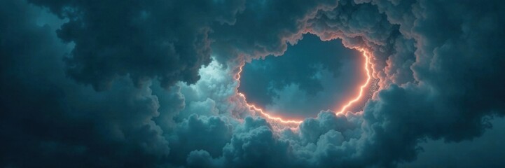 Stormy weather with a massive hole in a dark cloud, void, stormy weather, lightning