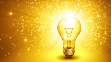 A glowing light bulb surrounded by digital innovation sparks on a cyber yellow background
