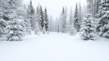 Naklejka premium Snowy forest path, winter wonderland scene, tranquil background, ideal for winter holiday cards