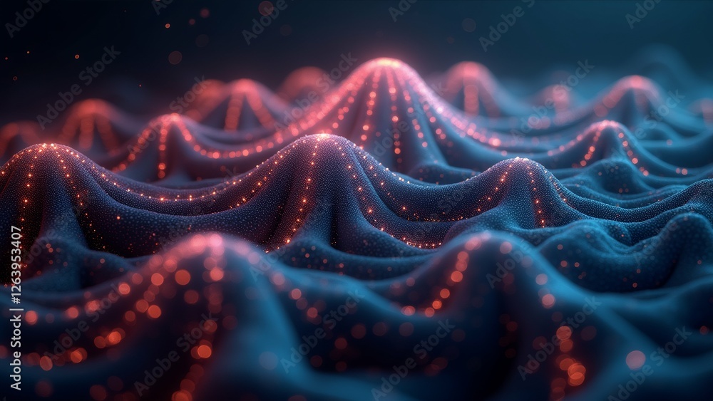 Poster abstract digital art piece appears wavy lines dots lines arranged wave like pattern creating sense d