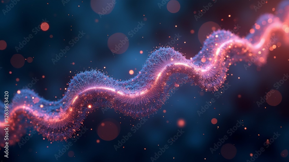 Poster abstract digital art piece appears wave like structure dark blue background wave series interconnect