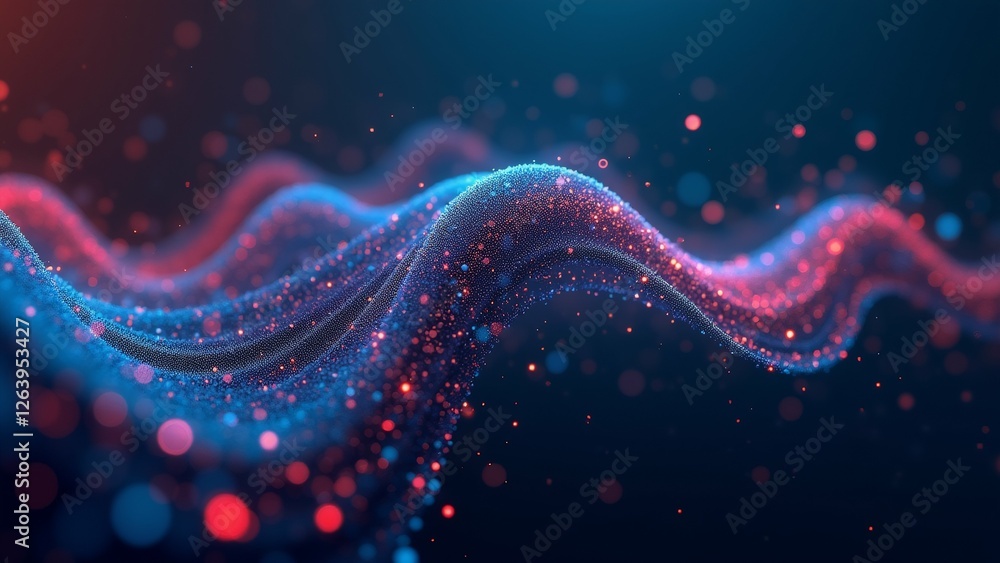 Poster abstract digital art piece dark blue background background filled small red dots scattered across cr
