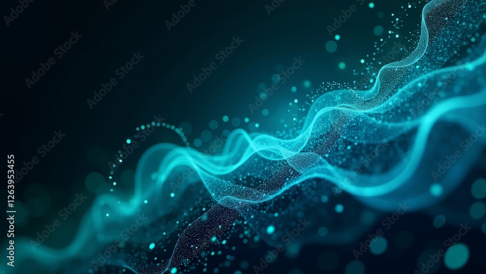 Poster abstract digital art piece dark blue background background filled small white dots scattered across 
