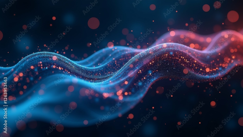 Poster abstract digital art piece dark blue background background filled small red dots scattered across cr
