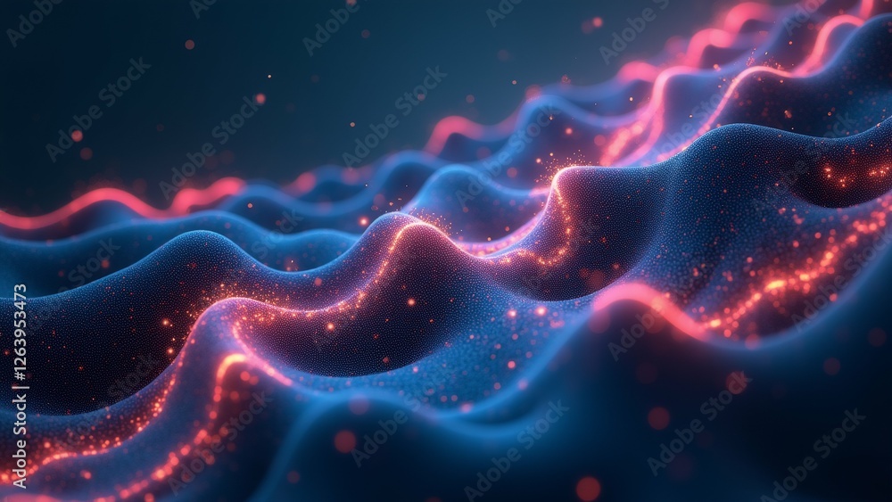 Poster abstract digital art piece dark blue background background filled wavy lines form wave like pattern 