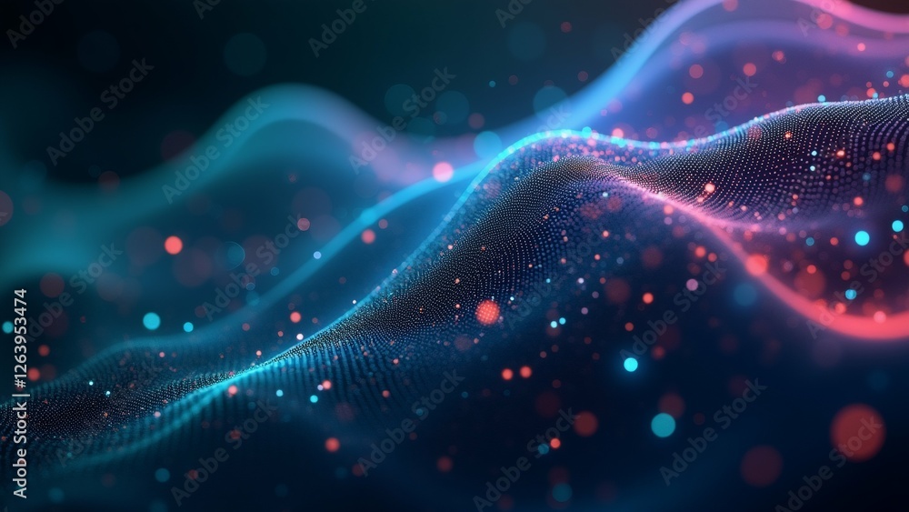 Aufkleber abstract digital art piece dark blue background background filled wave like pattern blue pink lines 
