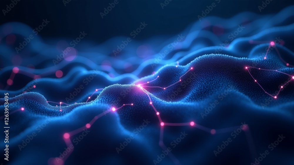 Poster abstract digital art piece dark blue background background wavy lines form wave like pattern small p