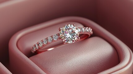 Elegant diamond engagement ring in a soft pink velvet box, highlighting luxury and romance