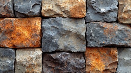 Close-up view of textured stone wall featuring various colors and patterns, ideal for design projects