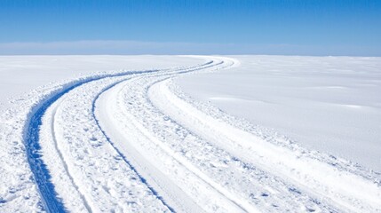 Obraz premium Snowy road curves through pristine landscape. Ideal for winter travel or nature photography