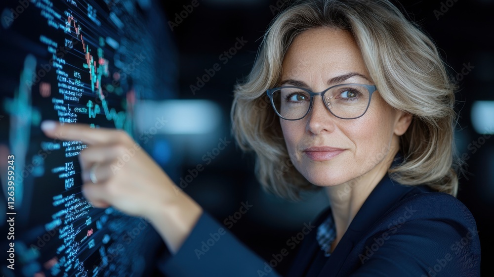 Aufkleber confident and focused professional woman leading a corporate presentation with digital analytics and