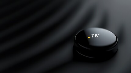 Close-up of a sleek thermostat dial displaying 78 degrees against a textured black surface