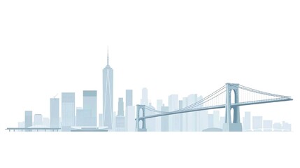 Naklejka premium Design a stunning panoramic view of Manhattan's iconic skyline set against a crisp white background.