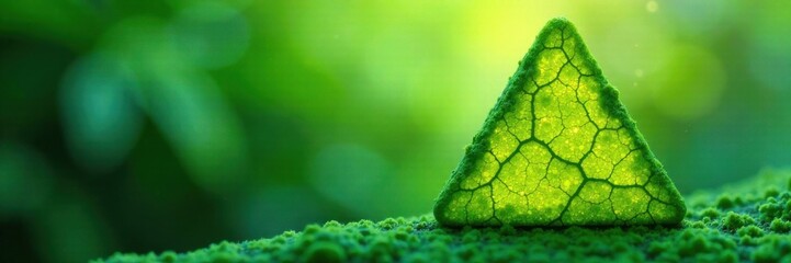 Triangular yellow green bio structure against abstract background, with subtle texture, background, science, biology
