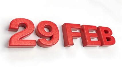 Red 3D rendering of '29 FEB' signifies Leap Day, occurring every four years, adding an extra day to February.