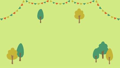 フラッグガーランドと木々の背景のイラスト