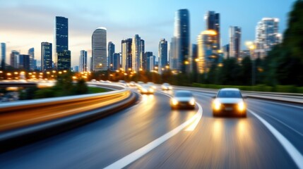 Glittering Cityscape at Night Illuminating a Busy Metropolis with High Rise Skyscrapers Highways and Blurred Traffic Lights Reflecting the Vibrant Energy of a Smart Thriving Urban Center