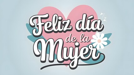 Feliz Día de la Mujer calligraphy text in Spanish language Happy Women's day illustration on floral background