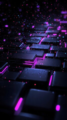 Fototapeta premium Digital data shards and broken pixels abstract background with glowing elements. Perfect for a futuristic, technology-driven design concept. 