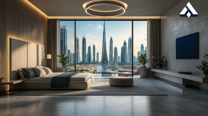 Luxury Dubai bedroom sunrise city view