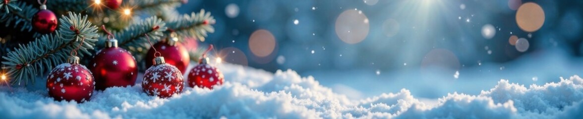 Frosty Winter Scene with Christmas Decorations , winter, snowflakes, festive