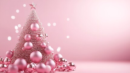 Christmas Pink Background with Christmas Balls and Decorations