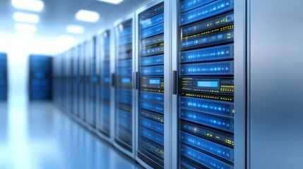 Server room, rows of powerful servers driving the digital world network, technology and data center infrastructure