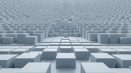 Abstract White Geometric Background with 3D Cubes Pattern, Modern Minimalist Architecture Design Space for Business Presentation