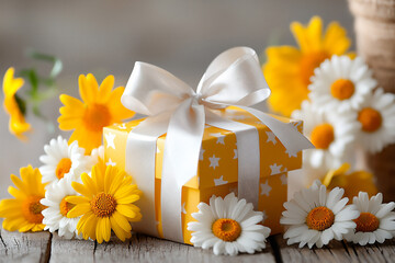 Obraz premium star gift box with daisies