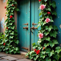 Vines and flowers in close proximity to metal pipes, botanicals, nature, pipes