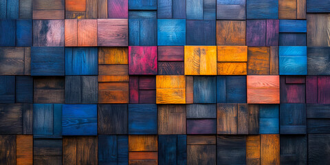 A beautiful arrangement of vibrant wooden panels in various colors, creating a stunning visual texture.