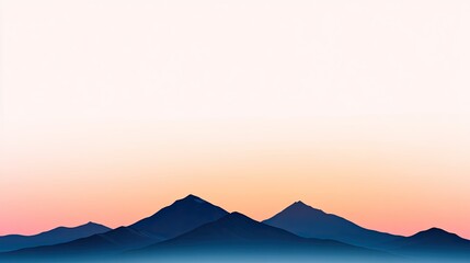 Serene mountain landscape at dawn with soft pastel skies and distant peaks silhouetted