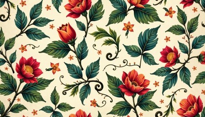 Vintage floral seamless pattern with curly tendrils and organic shapes, flowers, vintage, botanical