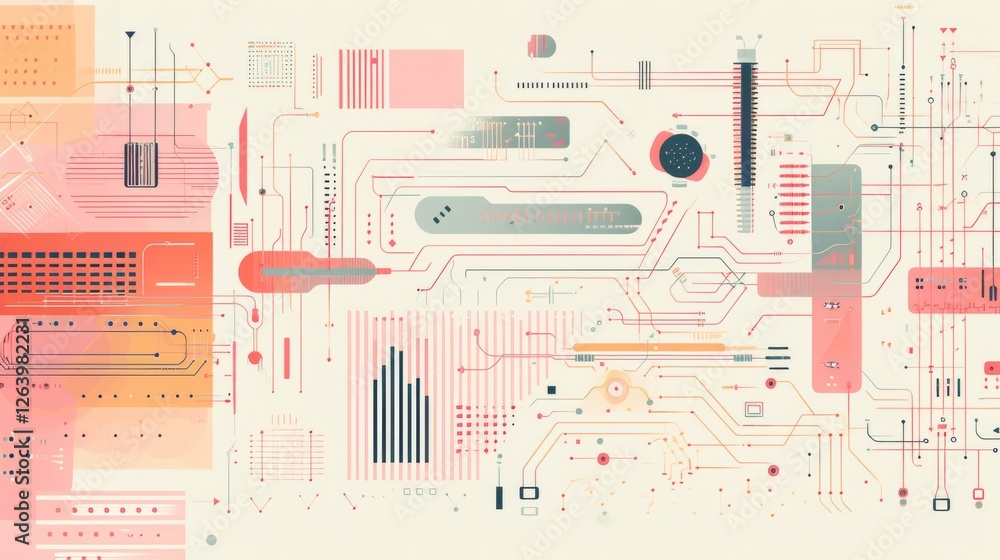 Aufkleber a stylized circuit board design with intricate digital connections, glowing elements, and a futurist