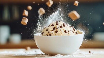 Chocolate chip cookie dough explosion in bowl