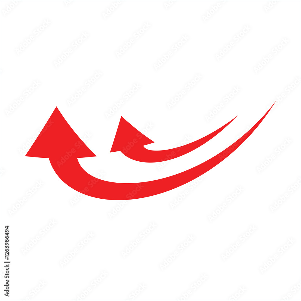 Poster red curved arrow sign. single headed red curve arrow icon. flat style red arrow icon on white backgr