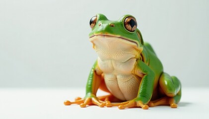 Fototapeta premium Gargantuan frog sitting on a white panel, eyes closed in contentment , nature, pond, serene