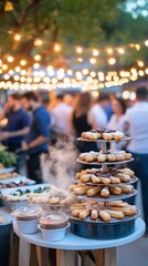 Churros tower at outdoor evening event