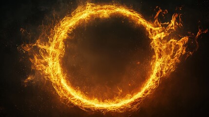 Fototapeta premium Fiery ring burning dark background; design element