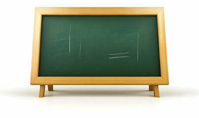 Blank green chalkboard with wooden frame on easel, perfect for education, message, or announcement.