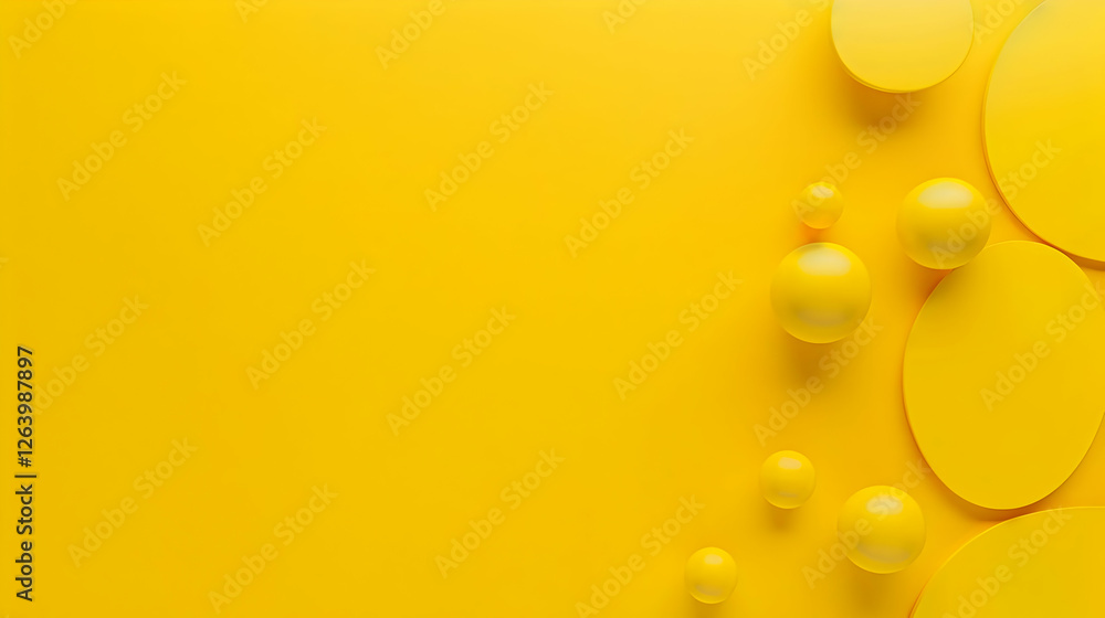 Poster bright yellow abstract background with varying circular shapes and bubbles, ideal for design project